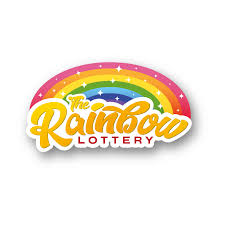 The Rainbow Lottery logo, featuring a sparkly rainbow behind the words "The Rainbow Lottery" in orange-gold cursive.