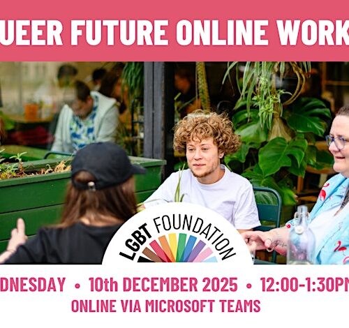 Four people having a conversation.