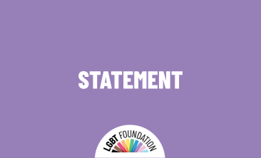 The word "statement" in all caps, white text on a purple background. The LGBT Foundation logo is centred on the bottom.